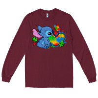 Burgundy autism stitch heart Long Sleeve Tee - Zillion Design Studio