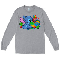 Heather Grey autism stitch heart Long Sleeve Tee - Zillion Design Studio