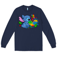 Navy autism stitch heart Long Sleeve Tee - Zillion Design Studio