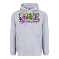 Heather Grey love mardi gras fleur de lis sunflower leopard and beads Heavyweight Hoodie - Artiststas