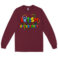 Burgundy autism stitch seeing the world differently Long Sleeve Tee - Zillion Design Studio