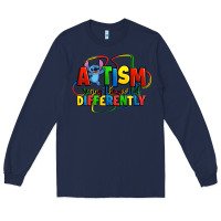 Navy autism stitch seeing the world differently Long Sleeve Tee - Zillion Design Studio