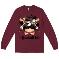 Burgundy baseball life messy bun Long Sleeve Tee - Zillion Design Studio