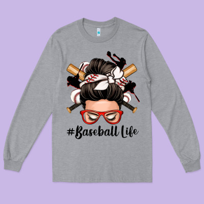 Baseball Life Messy Bun Long Sleeve Tee Designed By Zillion Design Studio
