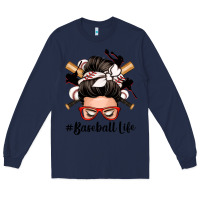 Navy baseball life messy bun Long Sleeve Tee - Zillion Design Studio