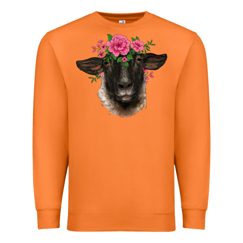 Suffolk Ewe Sheep With Floral Headdress Premium Sweatshirt by BarkalooDesign | Teevron