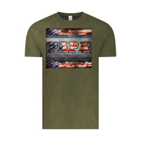 Vintage Olive papa metal and american flag tumbler Vintage Tee - BarkalooDesign