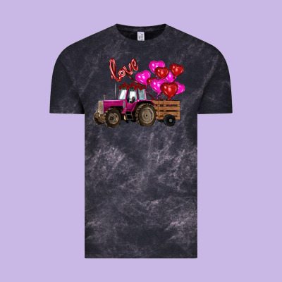 Vintage Tee Valentine's day pink tractor with pin heart balloons