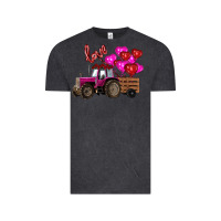 Vintage Black Valentine's day pink tractor with pin heart balloons Vintage Tee - RanaPortraitStore
