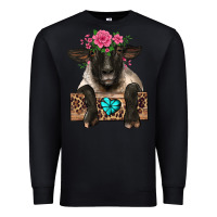 Black suffolk ewe peeking with floral headdress Premium Sweatshirt - BarkalooDesign