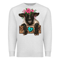 Oatmeal Heather suffolk ewe peeking with floral headdress Premium Sweatshirt - BarkalooDesign