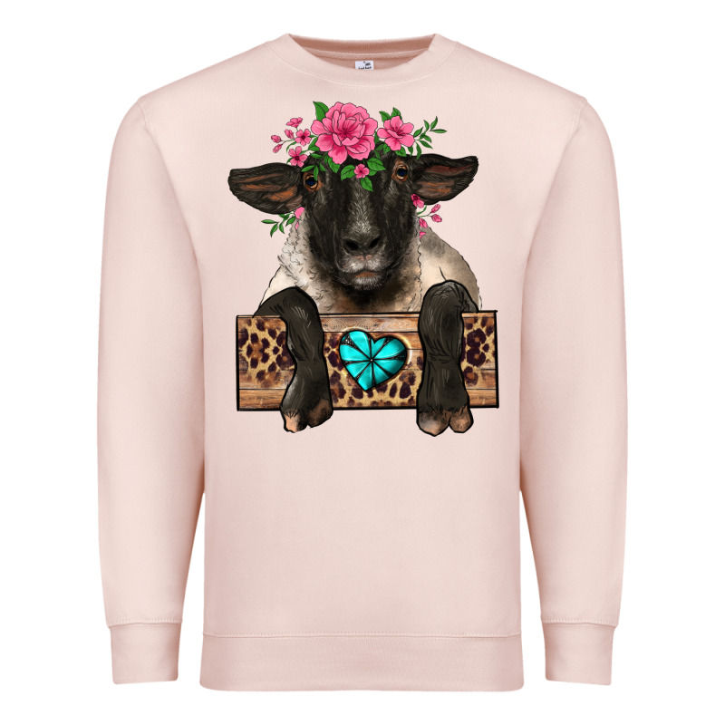 Suffolk Ewe Peeking With Floral Headdress Premium Sweatshirt by BarkalooDesign | Teevron