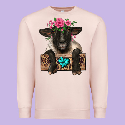 Suffolk Ewe Peeking With Floral Headdress Premium Sweatshirt Designed By Barkaloodesign