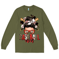 Army Green baseball mom messy bun Long Sleeve Tee - Zillion Design Studio