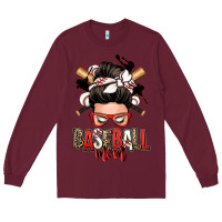 Burgundy baseball mom messy bun Long Sleeve Tee - Zillion Design Studio