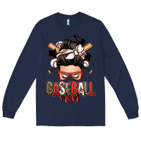 Navy baseball mom messy bun Long Sleeve Tee - Zillion Design Studio