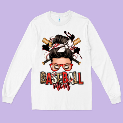 Baseball Mom Messy Bun Long Sleeve Tee Designed By Zillion Design Studio