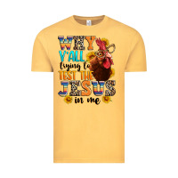 Vintage Mustard why yall trying to test the jesus in me Vintage Tee - texasbilliewilder