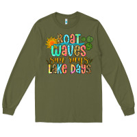 Army Green boat waves sun rays lake days Long Sleeve Tee - Zillion Design Studio