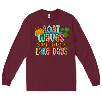 Burgundy boat waves sun rays lake days Long Sleeve Tee - Zillion Design Studio