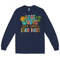 Navy boat waves sun rays lake days Long Sleeve Tee - Zillion Design Studio