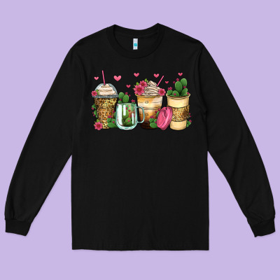 Cactus Coffee Cups Long Sleeve Tee Designed By Zillion Design Studio