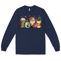Navy cactus coffee cups Long Sleeve Tee - Zillion Design Studio
