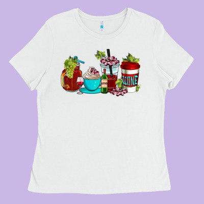 Wine Coffee Cups Ladies Tee Designed By Adodesignshop