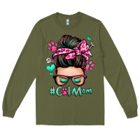 Army Green cat mom messy bun Long Sleeve Tee - Zillion Design Studio