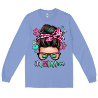 Colony Blue cat mom messy bun Long Sleeve Tee - Zillion Design Studio
