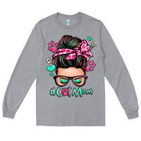 Heather Grey cat mom messy bun Long Sleeve Tee - Zillion Design Studio