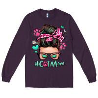 Plum cat mom messy bun Long Sleeve Tee - Zillion Design Studio