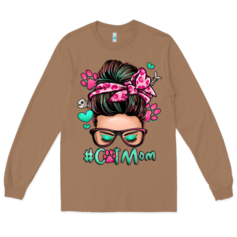 Cat Mom Messy Bun Long Sleeve Tee by Zillion Design Studio | Teevron