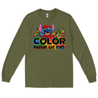 Army Green color outside the lines autism stitch Long Sleeve Tee - Zillion Design Studio
