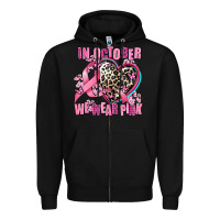 Black western leopard  in october we wear pink heart Zipper Hoodie - AdoDesignShop