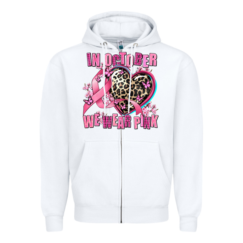 Western Leopard  In October We Wear Pink Heart Zipper Hoodie by AdoDesignShop | Teevron