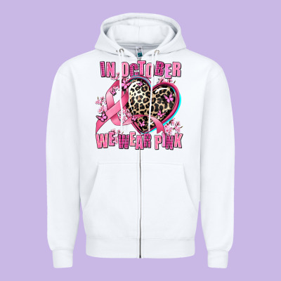 Western Leopard  In October We Wear Pink Heart Zipper Hoodie Designed By Adodesignshop