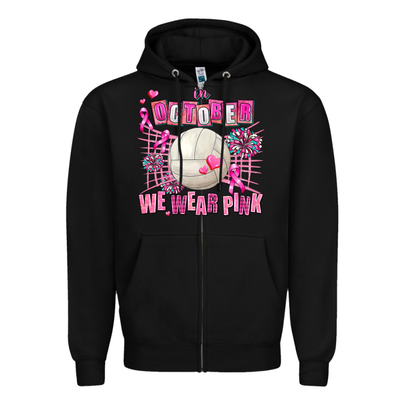 In October We Wear Pink Volleyball Zipper Hoodie by AdoDesignShop | Teevron