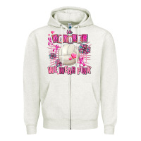 Oatmeal Heather in october we wear pink volleyball Zipper Hoodie - AdoDesignShop