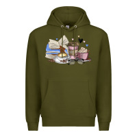 Army Green coffee and books Premium Hoodie - MaliasSmallBusiness