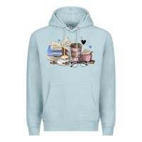 Blue Mist coffee and books Premium Hoodie - MaliasSmallBusiness