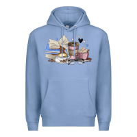Colony Blue coffee and books Premium Hoodie - MaliasSmallBusiness