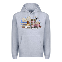 Heather Grey coffee and books Premium Hoodie - MaliasSmallBusiness