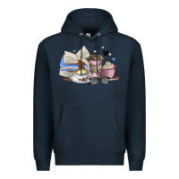 Navy coffee and books Premium Hoodie - MaliasSmallBusiness