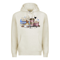 Oatmeal Heather coffee and books Premium Hoodie - MaliasSmallBusiness