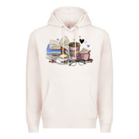Pale Pink coffee and books Premium Hoodie - MaliasSmallBusiness
