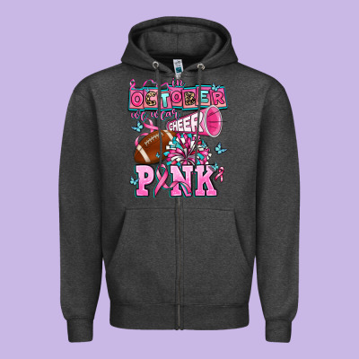 In October We Wear Cheer Pink Football Zipper Hoodie Designed By Adodesignshop