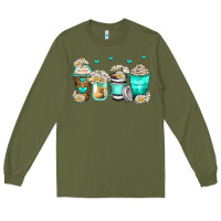Army Green daisy coffee cups Long Sleeve Tee - Zillion Design Studio