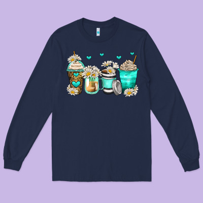Daisy Coffee Cups Long Sleeve Tee Designed By Zillion Design Studio