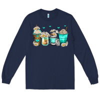 Navy daisy coffee cups Long Sleeve Tee - Zillion Design Studio